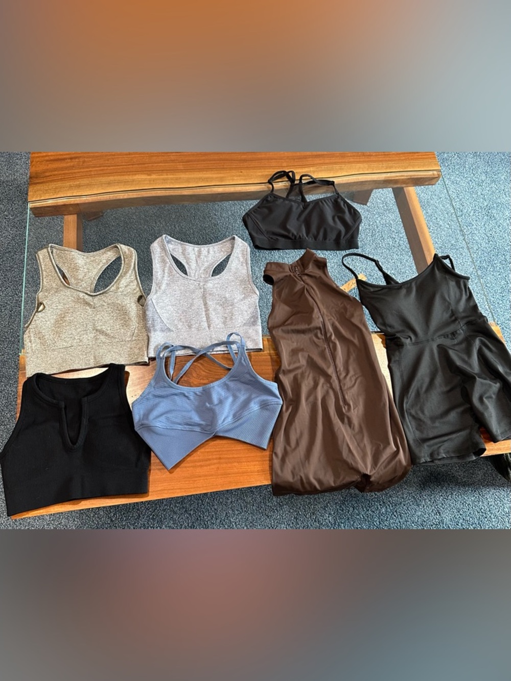 5 Women's Activewear Tanks & Bras and 2 one piece exercise shorts